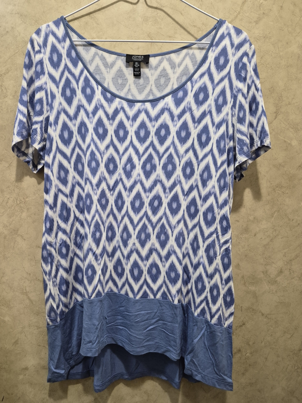 Jones New York Blue Ikat-Pattern Short Sleeve Tunic